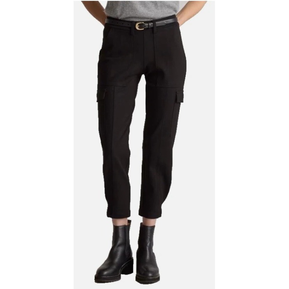 Quince Ultra Stretch Ponte Tapered Cargo Pants Black Womens M Cropped NWOT
